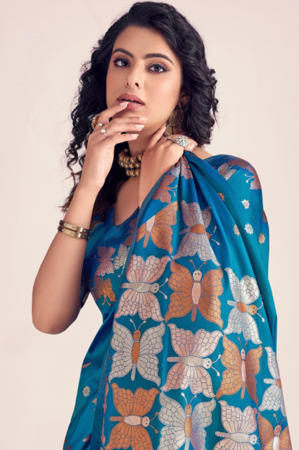 Blue Banarasi Silk Zari Weaving Wedding Saree & Blouse