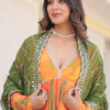 Orange Russian Silk Digital Floral Printed Anarkali Gown | Ethnic Race - View 12
