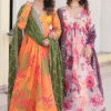 Orange Russian Silk Digital Floral Printed Anarkali Gown | Ethnic Race - View 16