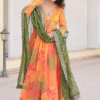 Russian Silk Digital Floral Printed Anarkali Gown Back view with delicate embroidery details and ...