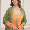 Orange Russian Silk Digital Floral Printed Anarkali Gown | Ethnic Race - View 13