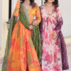Orange Russian Silk Digital Floral Printed Anarkali Gown | Ethnic Race - View 14