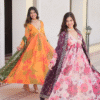Orange Russian Silk Digital Floral Printed Anarkali Gown | Ethnic Race - View 17