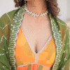 Orange Russian Silk Digital Floral Printed Anarkali Gown | Ethnic Race - View 11