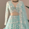 Sky Blue Embroidered Lehenga Choli for Parties | Ethnic Race - View 4
