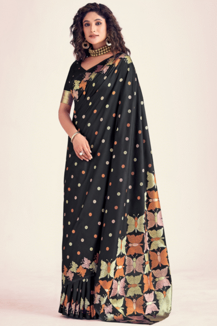 Black Banarasi Silk Saree with Blouse - Elegance & Sophistication