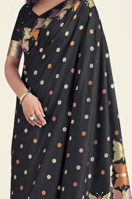Black Banarasi Silk Saree with Blouse - Elegance & Sophistication