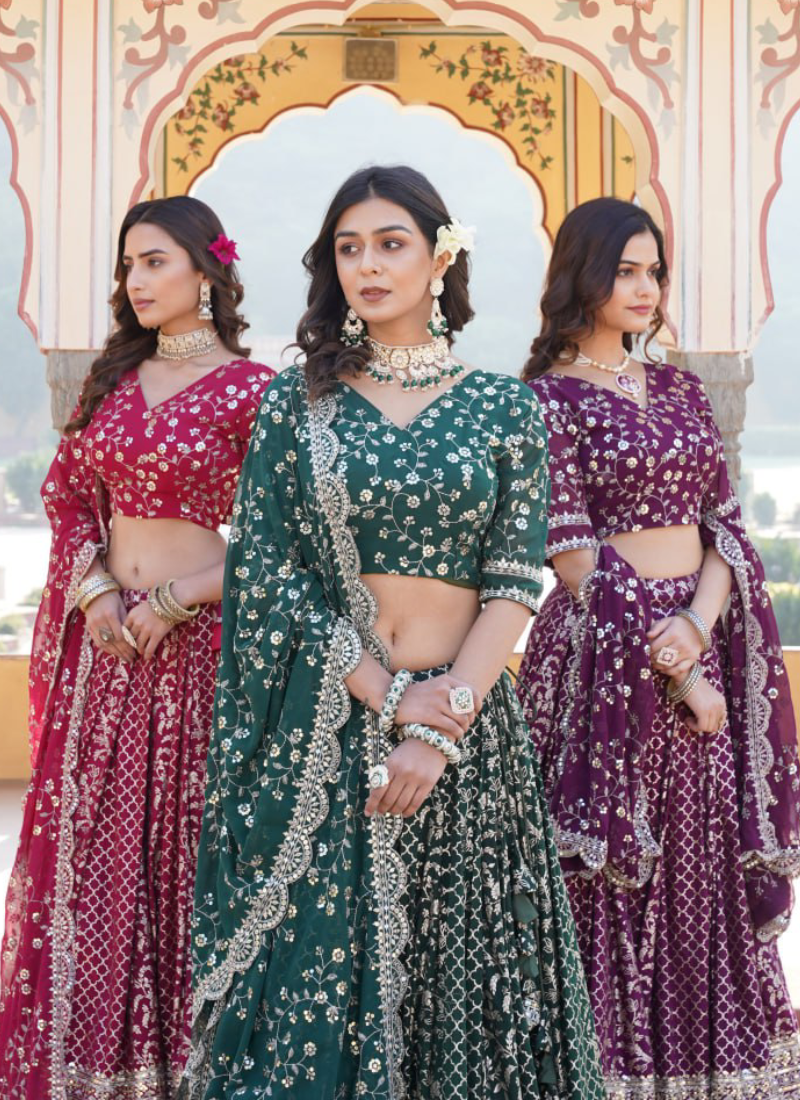 Embroidered Work Viscose Jacquard Designer Green Lehenga Choli Embroidered Work Viscose Jacquard Designer Green Lehenga Choli