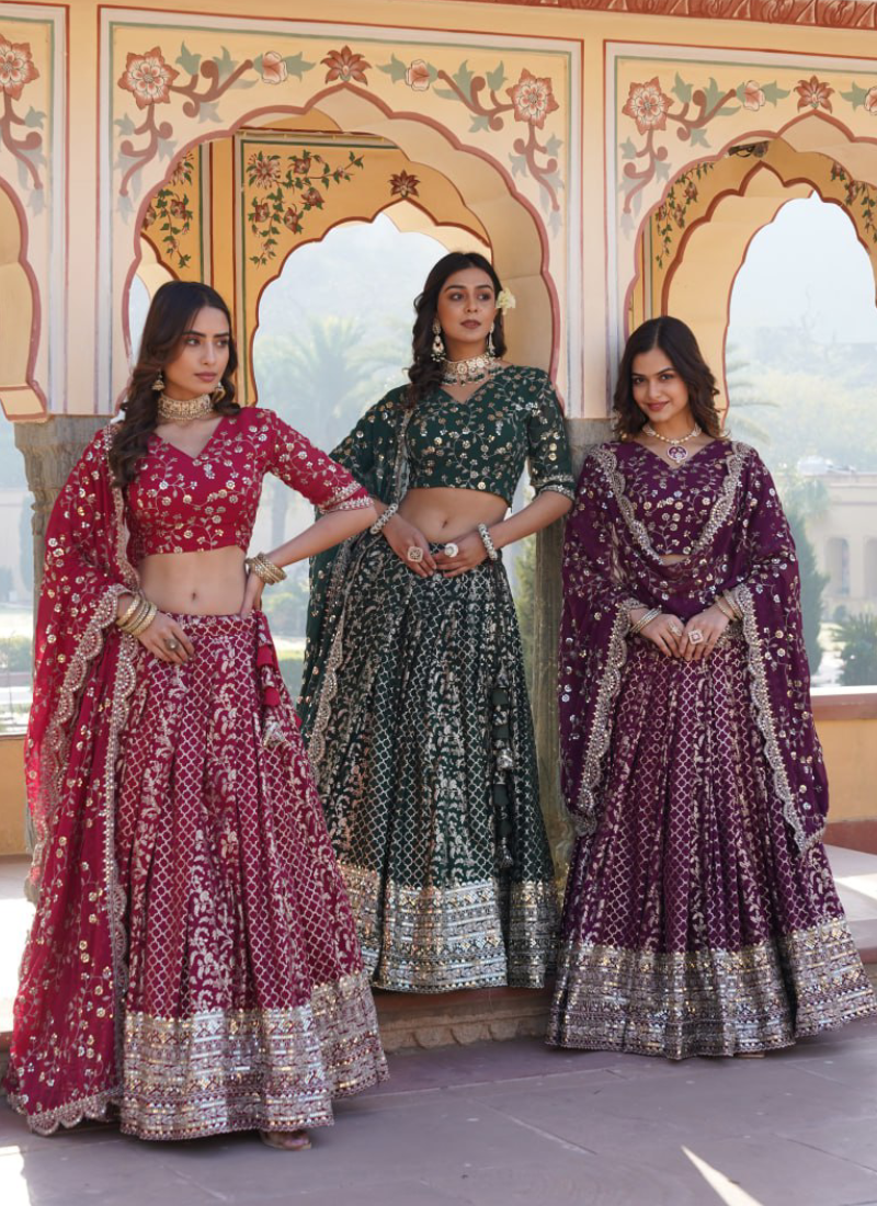 Embroidered Work Viscose Jacquard Designer Green Lehenga Choli Embroidered Work Viscose Jacquard Designer Green Lehenga Choli