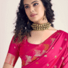 Rani Pink Banarasi Silk Saree with Zari Weaving Work | Front view of the beautiful pink saree, sh...