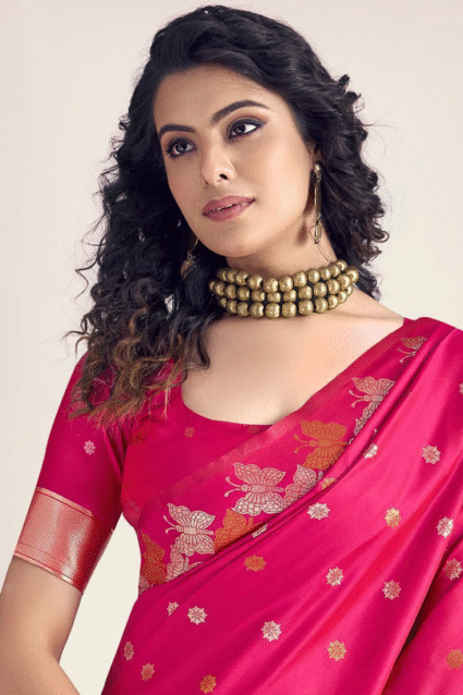 Rani Pink Banarasi Silk Saree with Zari Weaving Work | Ethnic Race