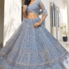 Light Blue Wedding Lehenga Choli with Butterfly Net Thread Embroidery - View 2