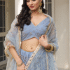 Light Blue Wedding Lehenga Choli with Butterfly Net Thread Embroidery - View 4