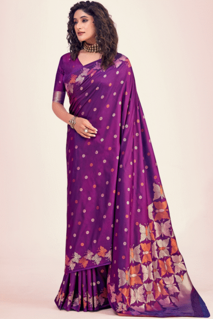 Purple Banarasi Saree for Wedding