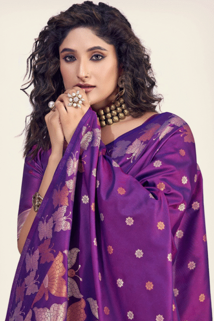 Purple Banarasi Saree for Wedding