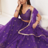Purple Butterfly Net Lehenga Choli with Embroidery styled with matching jewelry and accessories