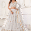 White Embroidered Lehenga Choli Set for Engagement Back View.jpg