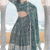Viscose Jacquard Designer Green Lehenga Choli with Flared Hem and Embellishments from the Back Sh...