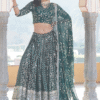 Designer Green Lehenga Choli with Embroidered Work Viscose Jacquard Fabric Close-up on the Intric...
