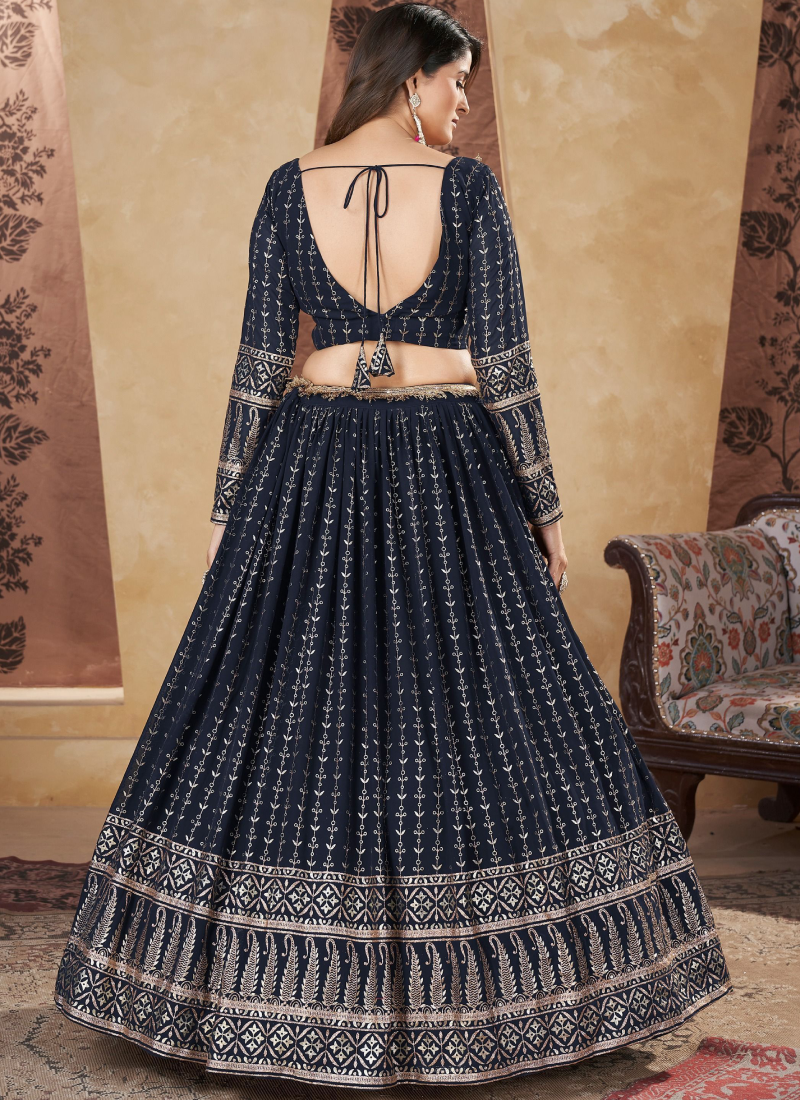 Navy Blue Lehenga Choli with Foil Work - Perfect for Weddings Navy Blue Lehenga Choli with Foil Work - Perfect for Weddings
