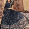 Navy Blue Lehenga Choli Back View Showcases Stunning Foil Work Embellishments Perfect for Formal ...