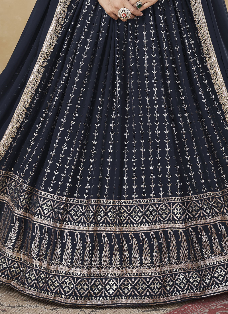 Navy Blue Lehenga Choli with Foil Work - Perfect for Weddings Navy Blue Lehenga Choli with Foil Work - Perfect for Weddings