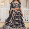 Model Wearing Black Floral Lehenga Choli for Parties, a Stunning Traditional Indian Ensemble from...