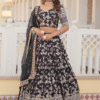 Black Floral Lehenga Choli Back View with Intricate Embroidery Details, Ideal for Party Wear or S...