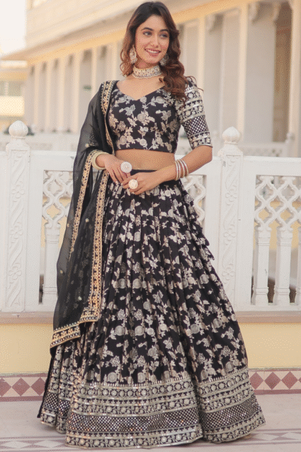 Black Floral Lehenga Choli for Parties | Ethnic Race