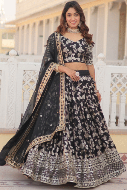 Black Floral Lehenga Choli for Parties | Ethnic Race