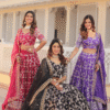 Front View of Black Floral Lehenga Choli in Black Color with White Floral Embroidery and Beads, a...