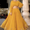 Haldi Yellow Embroidered Crop Top Lehenga - Fully Stitched - Close-up