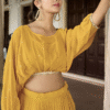 Haldi Yellow Embroidered Crop Top Lehenga - Fully Stitched - Back View