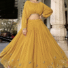 Haldi Yellow Embroidered Crop Top Lehenga - Fully Stitched - Detail