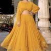 Haldi Yellow Embroidered Crop Top Lehenga - Fully Stitched - Front View