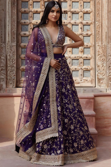 Purple Georgette Lehenga Choli - Party Wear Embroidered Masterpiece | Ethnic Race