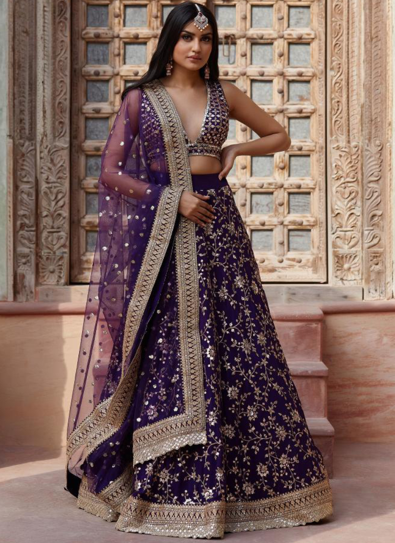 Purple Georgette Lehenga Choli - Party Wear Embroidered Masterpiece | Ethnic Race Purple Georgette Lehenga Choli - Party Wear Embroidered Masterpiece | Ethnic Race