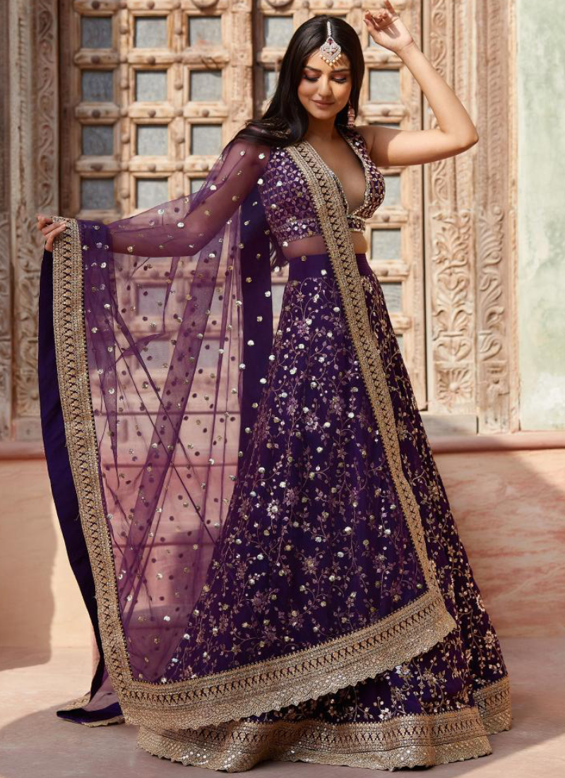 Purple Georgette Lehenga Choli - Party Wear Embroidered Masterpiece | Ethnic Race Purple Georgette Lehenga Choli - Party Wear Embroidered Masterpiece | Ethnic Race