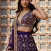 Close-up on Purple Georgette Lehenga Choli Embroidered Border and Beading | Ethnic Race