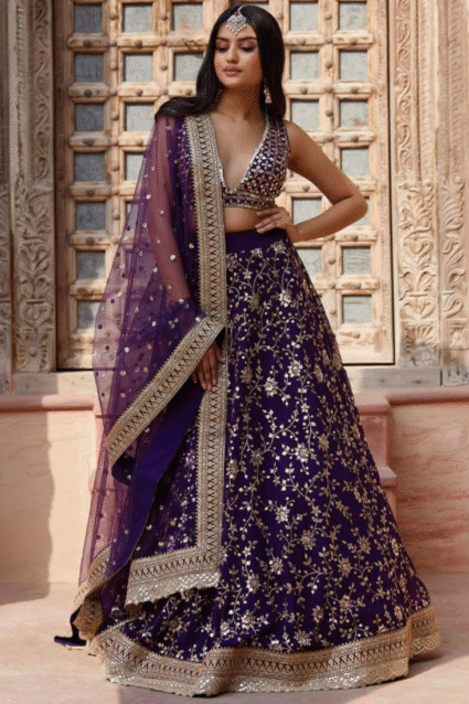 Purple Georgette Lehenga Choli - Party Wear Embroidered Masterpiece | Ethnic Race