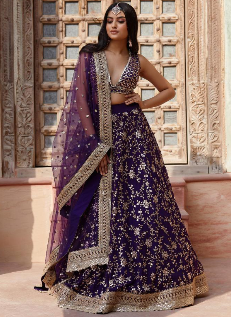 Purple Georgette Lehenga Choli - Party Wear Embroidered Masterpiece | Ethnic Race Purple Georgette Lehenga Choli - Party Wear Embroidered Masterpiece | Ethnic Race