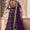 Purple Lehenga Choli Front View with Stylish White Choli and Statement Necklace | Ethnic Race