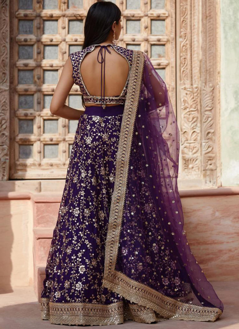 Purple Georgette Lehenga Choli - Party Wear Embroidered Masterpiece | Ethnic Race Purple Georgette Lehenga Choli - Party Wear Embroidered Masterpiece | Ethnic Race