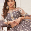 Back View of Grey Thread Embroidered Lehenga Choli: The Flowing Fabric, Embellished with Delicate...