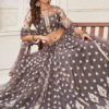 Close-Up of Grey Thread Embroidered Lehenga Choli Embellishments: Exquisite Thread Work on this L...
