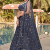 Sleek design detail on grey georgette lehenga choli's dupatta