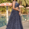 Front view of grey georgette lehenga choli with elegant styling
