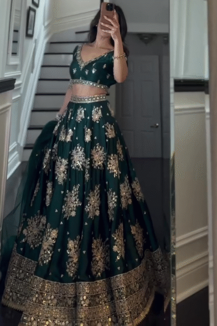 Green Bridal Lehenga Choli with Heavy Embroidery