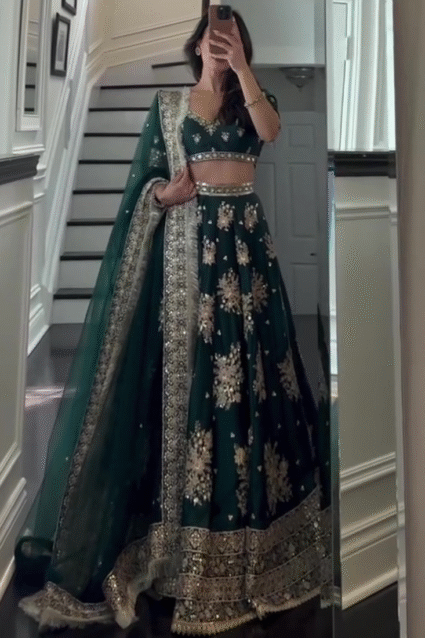 Green Bridal Lehenga Choli with Heavy Embroidery
