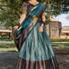 Sky Blue Jacquard Silk Lehenga Choli with Dupatta - View 2